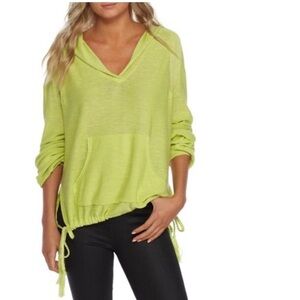 Free People Optimistic Hoodie Chartreuse Linen Cotton Knit Top